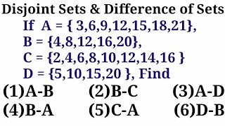 What is Disjoint sets, Difference of two sets, Solve Problems of Disjoint and Difference of two Sets