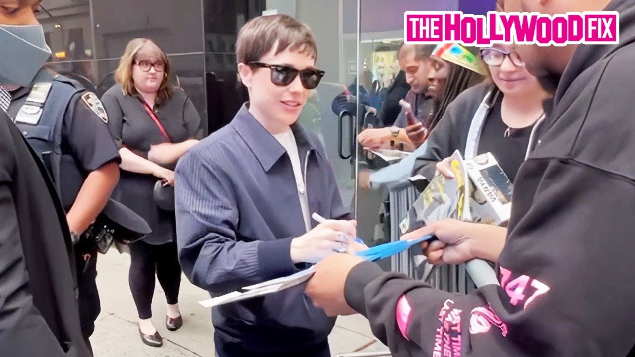 Elliot Page Signs Autographs For His Fans While Arriving To Good Morning America In New York, NY