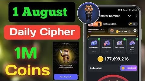 1 August Hamster Kombat Daily Cipher| Hamster Kombat Daily Cipher Code 01August, Daily Cipher Code🔥