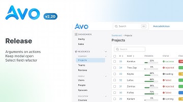 Avo 2.20 - Arguments on filters and actions, keep action modal open and select field fixes