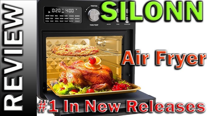 Silonn 16 QT Air Fryer 1600W 21-in-1 Smart Air Fryer Stainless Steel, Black