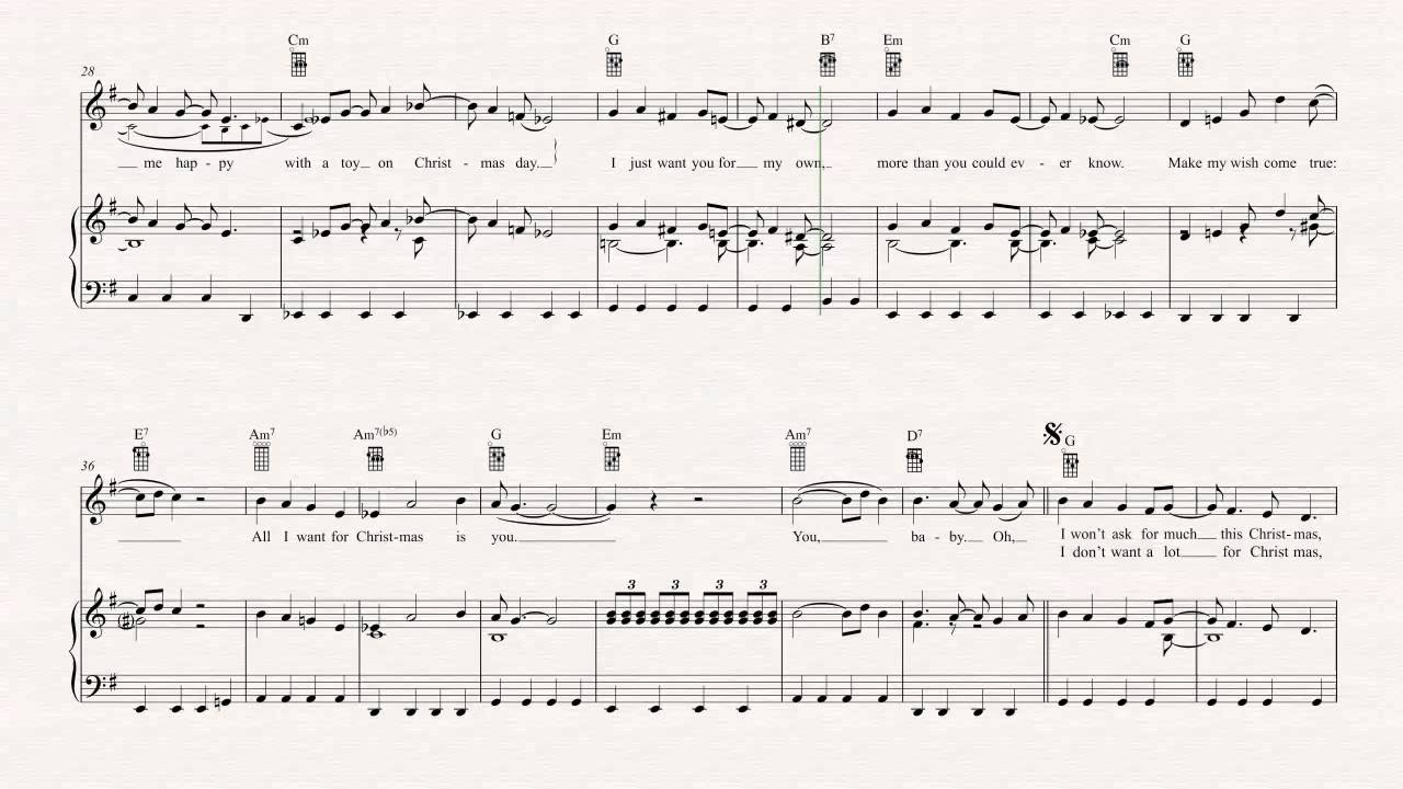 Ukulele All I Want For Christmas Mariah Carey Sheet Music, Chords, and Vocals YouTube
