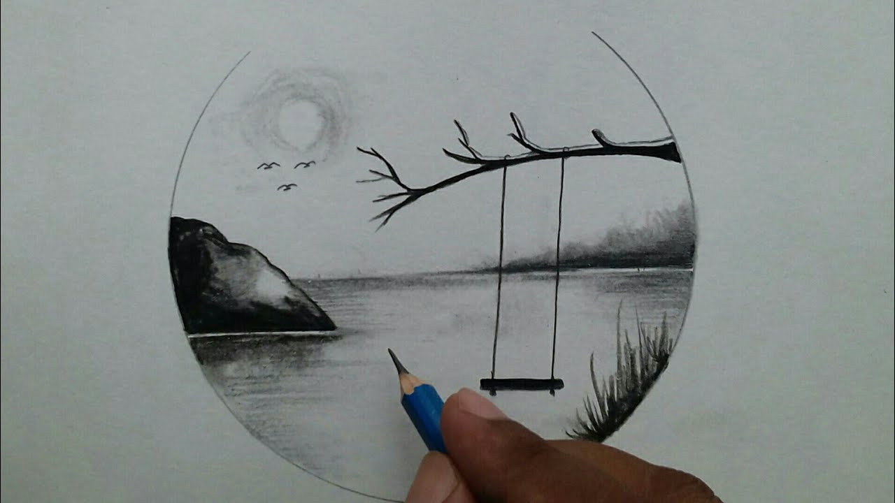 Easy scenery drawing step by step / pencil sketch drawing - YouTube