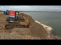 Shantui SD13S Bulldozer Heavy Equipment Machines Operators Pushing Sand Building New Lake Promenade