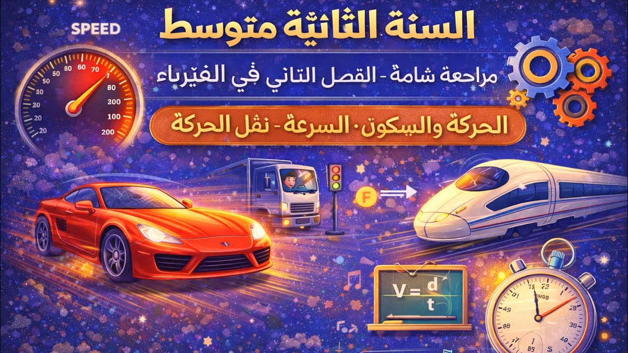 مراجعة شاملة فيزياء 2 متوسط ✅الفصل الثاني ✨| الحركة والسكون والسرعة ونقل الحركة + ملخص🌸