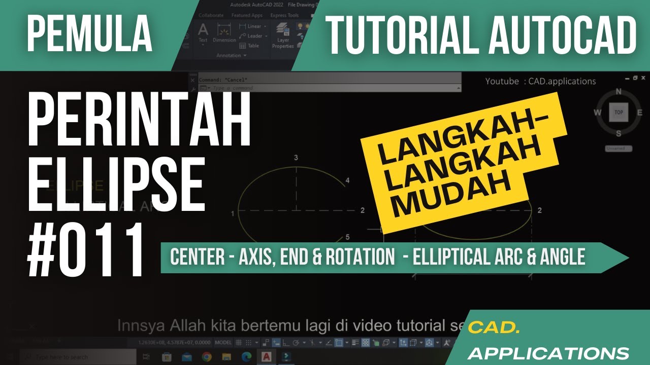 Autocad tutorial ~ perintah ellipse - YouTube