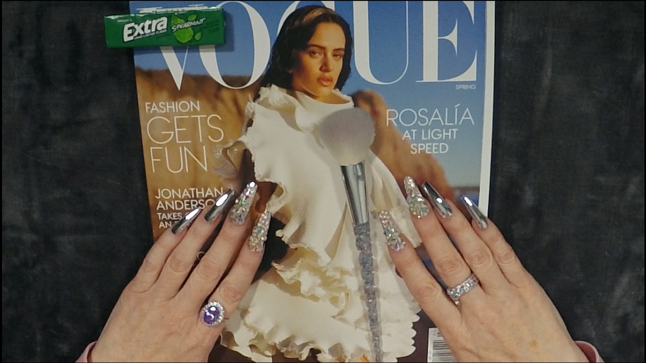 ASMR Gum Chewing Magazine Flip Through | Vogue Rosalia | Whispered Page Turning