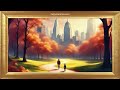 Park Scene with Two People | Gold Framed Art | Fall Background | Screensaver 4K | No Sound Video