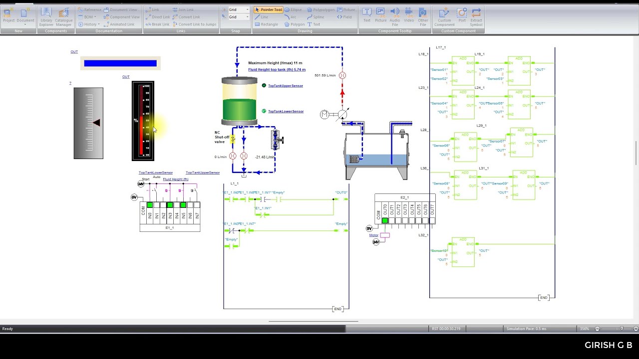 W13P2 HMI Bar Graph for Water Level in the Tank using PLC Ladder ...
