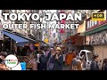 Tsukiji outer fisher market in tokyo  4k 60fpsr walking tour with captions