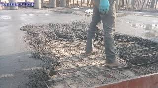Reinforcement flooring process by hand mixing grade of concrete using
m20 main bar and cross c/c = 150mm 200 mm properly compaction
vibrating equi...