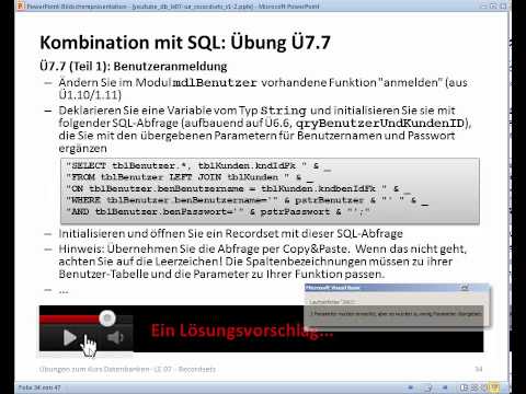 DB0708UE Datenbanken: LE07 Recordset 08 Kombination mit SQL-Abfragen