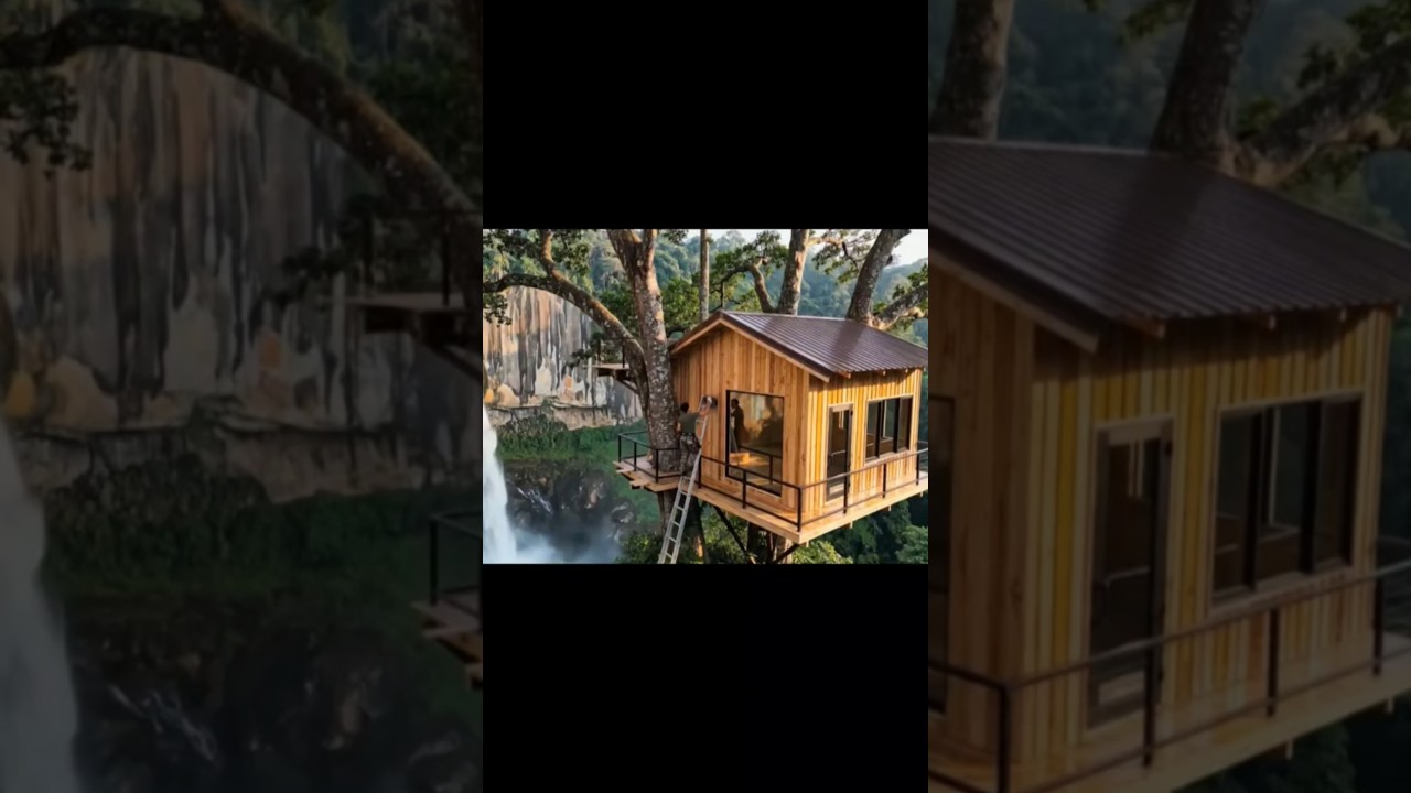 Man Builds a Warm & Cozy HOUSE on the TREE 20m Along a Waterfal 