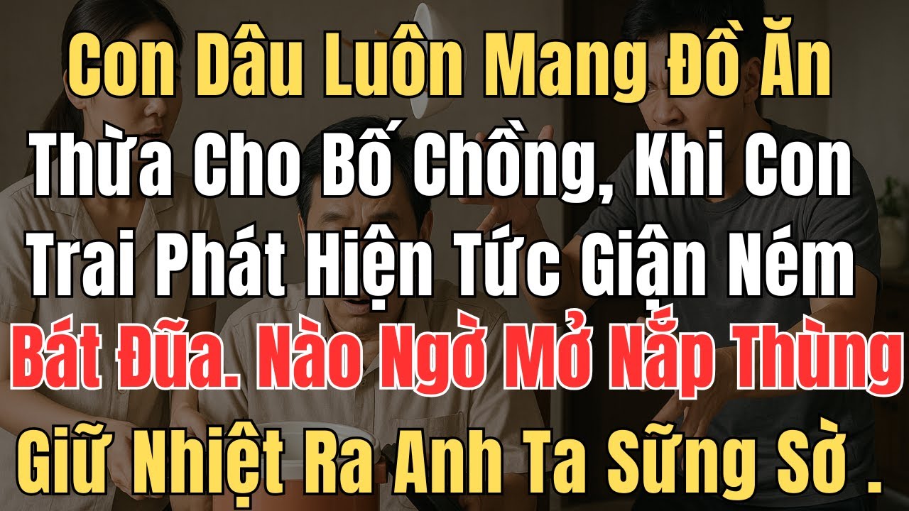 Con dâu luôn mang đồ ăn thừa cho bố chồng, khi người con trai phát hiện thì tức giận ném bát đũa