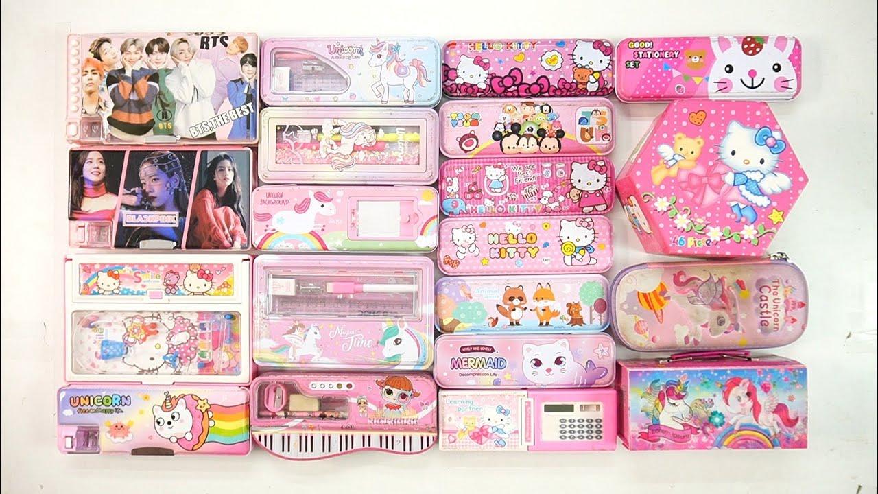cute girl unicorn stationery collection 🥰 geometry,hello kitty,pencil box, sharpener,eraser,unicorn