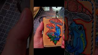 Blue Tree Frog Leather Wallet 🐸 Hand Tattooed Compact EDC Cash &amp; Card Wallet