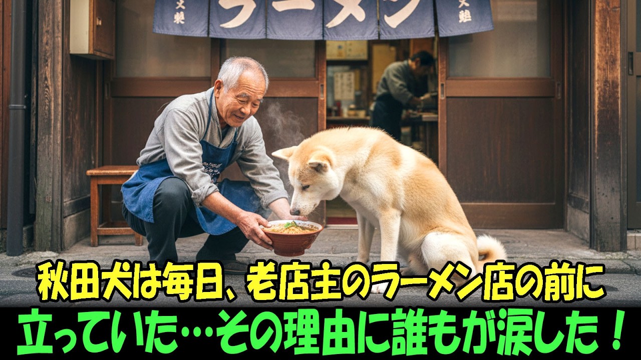 【奇跡の実話】秋田犬は毎日、老店主のラーメン店の前に立っていた…。店主が餌を与えたその瞬間、信じられない秘密が明らかになった！