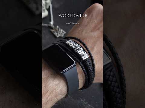 Чоловічий шкіряний браслет чорний WORLDWIDE 17-19 см (довжина 21 см), відео 1