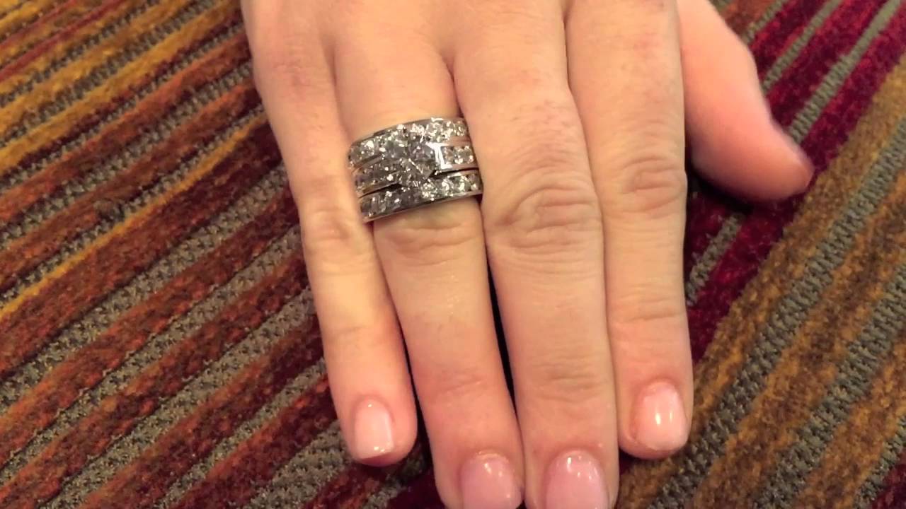 Double Band Engagement Ring with Cubic Zirconia 14k White gold