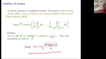 "On estimating the mean of a random vector"- Gabor Lugosi (Pompeu Fabra University)