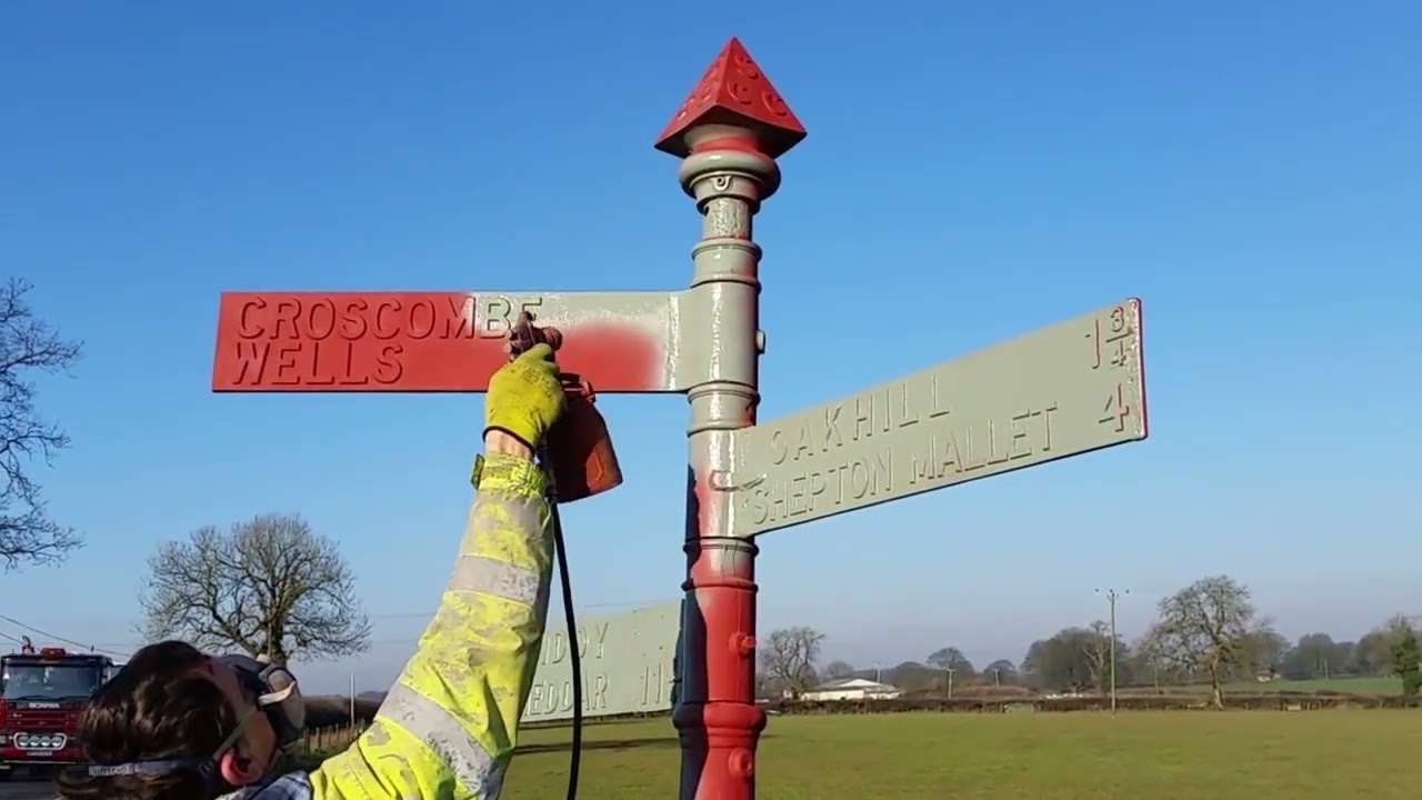 Respraying some local Finger Post Signs after we have Blast Cleaned them 2013