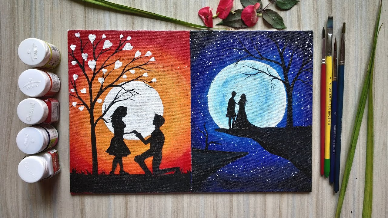 Beautiful Poster Color Painting For Beginnersa Romantic Couple On Day