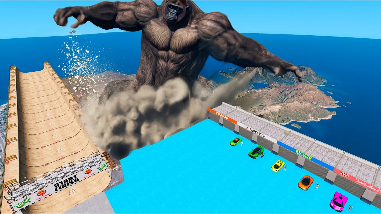 GTA 5 Sky-High Mega-Jump! Superheroes Face King Kong, Lava & The Netherworld!