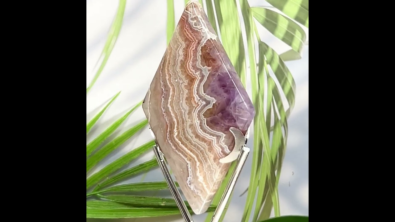 Amethyst with Mexican Lace Agate Diamond Prism Display with Stand Healing Crystal Carving