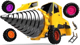 Drill Construction Vehicle Toys, Ambulance, Excavator and School Bus Assembly Car with 4 Color Tires
