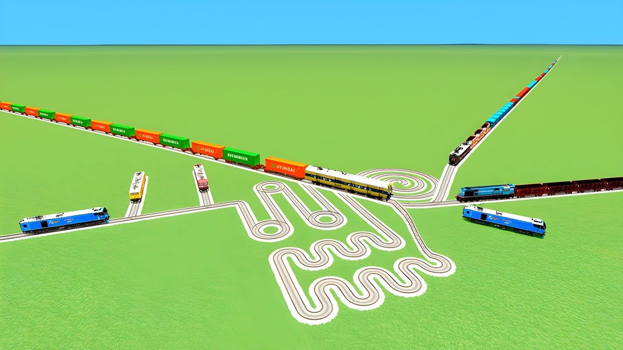 💝TRAIN CROSSING CIRCLES UTRUN SANKE🐍ZIG ZAG TRACKS RAILROAD RAILWORK BEANG DRIVE 