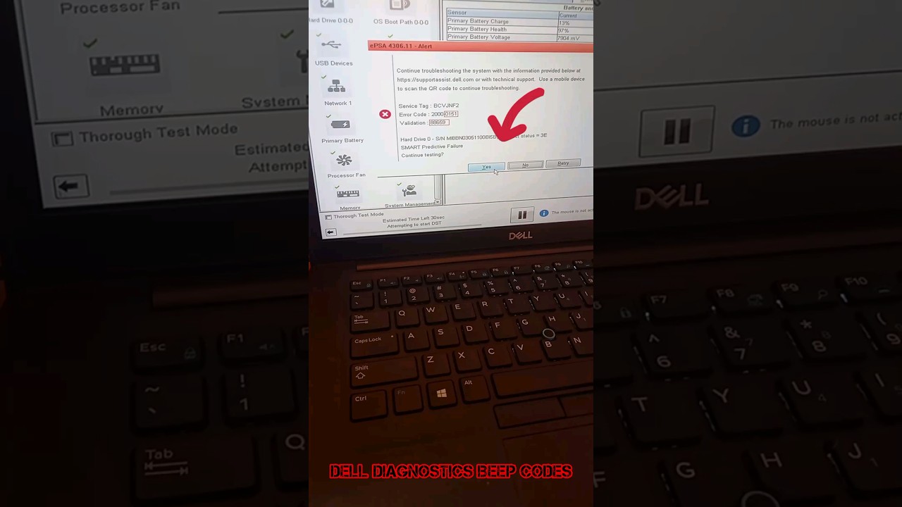 Dell Laptop Diagnostics Error Beep Code ,  Hard Drive Error 