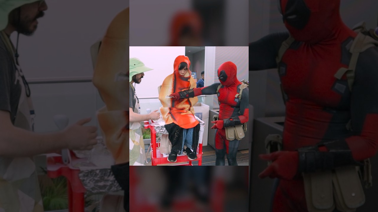 Deadpool kidnaps a hotdog 🌭 #deadpool #hotdog #cosplay