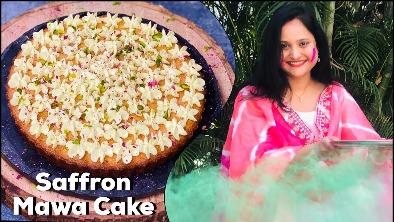 Mawa Cake-Saffron Mawa Cake with Creamy Saffron Frosting - Holi Season Episode 5 | Eggless Suji Cake | Flavourful Food