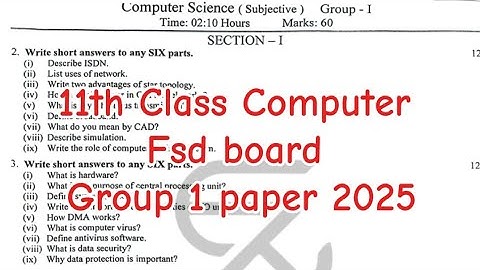 11th Class Computer Fsd board group 1 paper 1st year computer Paper group 1 11th Computer