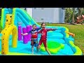 Hailey Pretend Play with Inflatable Princess Toy and Water Slide Obstacle Course!