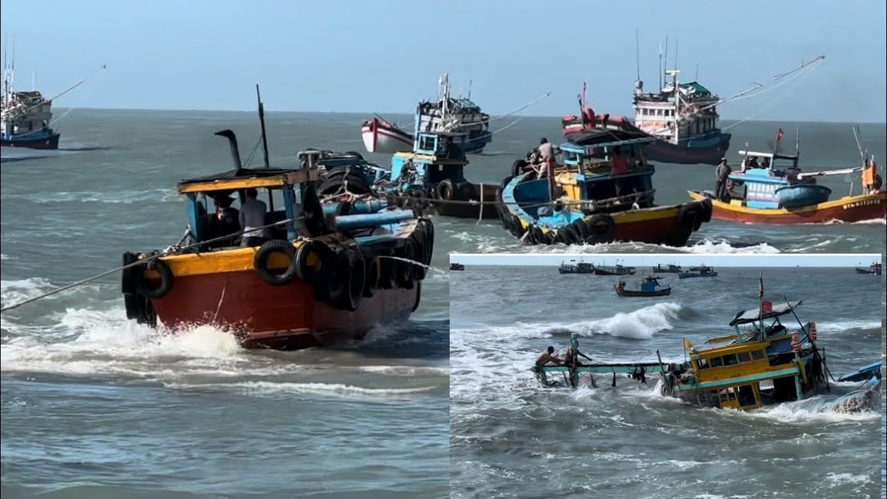 Chiều 3/2/26-Đả Trục Vớt Thành Công Chiếc Ghe Lặn Bị Chìm tại Cửa Biển Lagi Kéo Vào Bờ An Toàn 