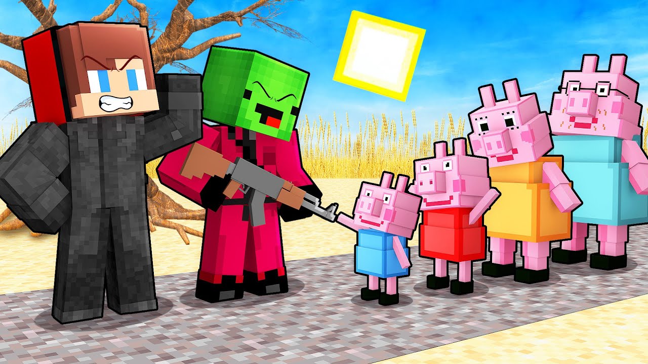 Джей-Джей и Майки арестовали семью Свинки Пеппы в игре Squid Game 3 Minecraft — Maizen