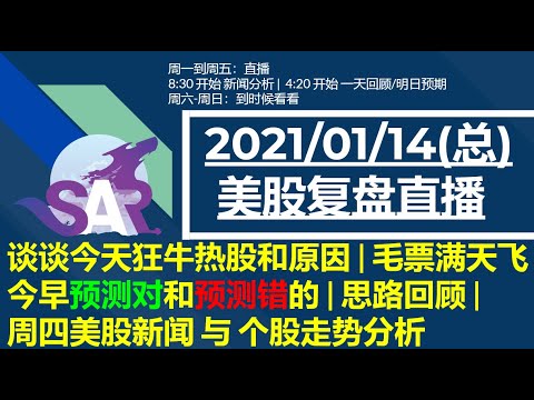 美股直播01/14 (总) 谈谈今天狂牛热股和原因 | 毛票满天飞今早预测对和预测错的 | 思路回顾 | 周四美股新闻 与 个股走势分析 Episode cover