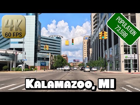 Driving Around Downtown Kalamazoo, Michigan in 4k Video