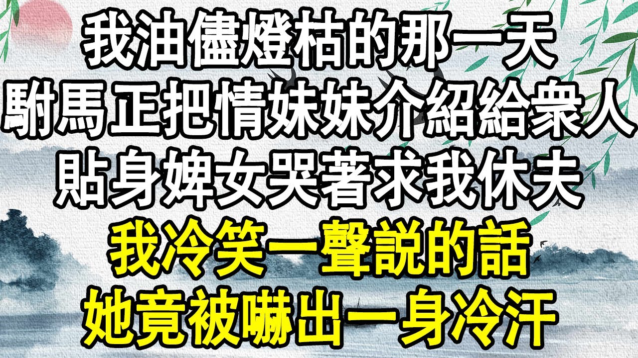 我油儘燈枯的那一天，駙馬正把情妹妹介紹給衆人，貼身婢女哭著求我休夫，我冷笑一聲説的話，她竟被嚇出一身冷汗！#後宮故事#宮鬥宅斗#小說推文#小說