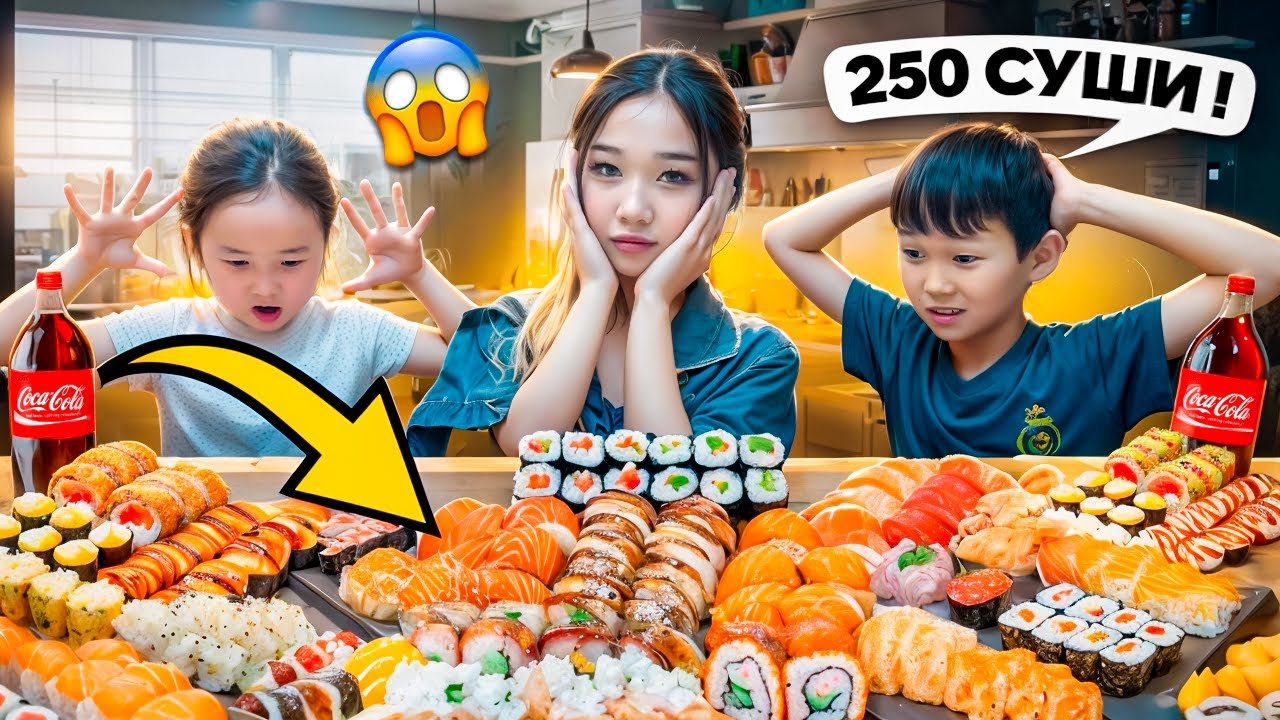 MUKBANG | 250 СУШИ ЧЕЛЛЕНДЖ 😱🍣 КІМ КӨП СУШИ ЖЕЙДІ СОҒАН 100$ | АМАЯ МЕН АБИШЕВТАР ОТБАСЫ 🔥