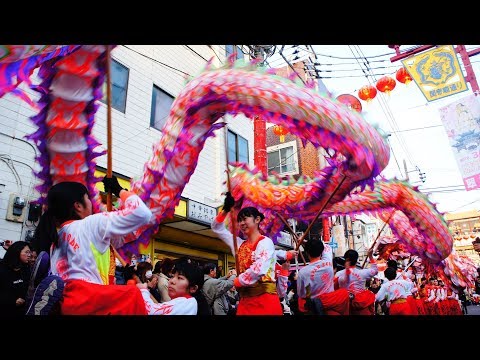 横浜中華街 春節パレード2018⑮「神戸市立兵庫商業 神港橘高等学校 龍獅子團」