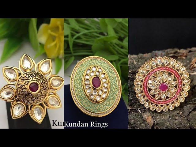 Rubans Gold Plated Kundan & Multicolour Gem Zirconia Ring