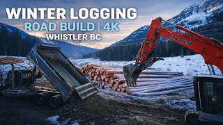 Winter Logging Road Construction in Whistler BC | 4K Cinematic Heavy Equipment