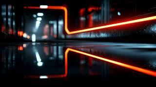 Infinite futuristic corridor loop reflective neon lighting glossy surface 4K | Orange black
