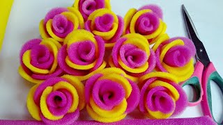 फोम के गुलाब /Gulab ke fool banane ke tarike/How to make rose/foam ke gulab/make rose for guldasta screenshot 3