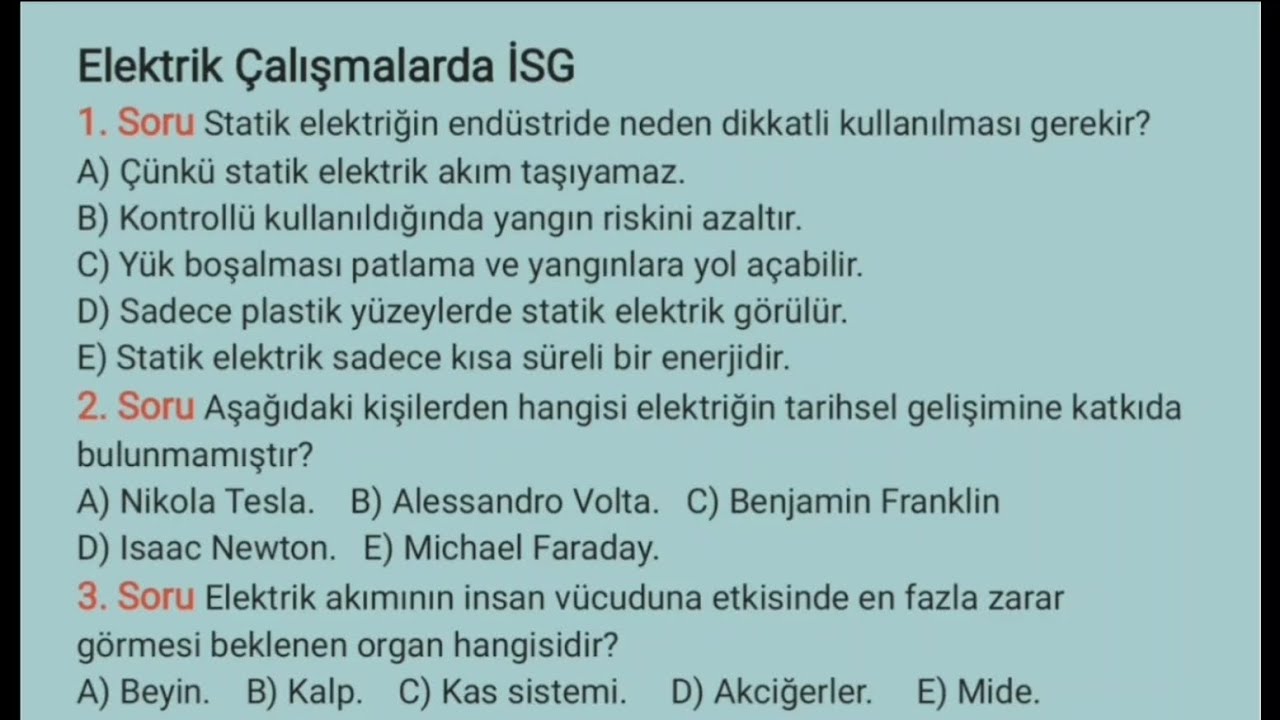 İş Sağlığı ve Güvenliği - I final sınavına hazırlık sorular (video 1)