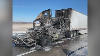 Semi-truck catches fire on I-76 after hit-and-run