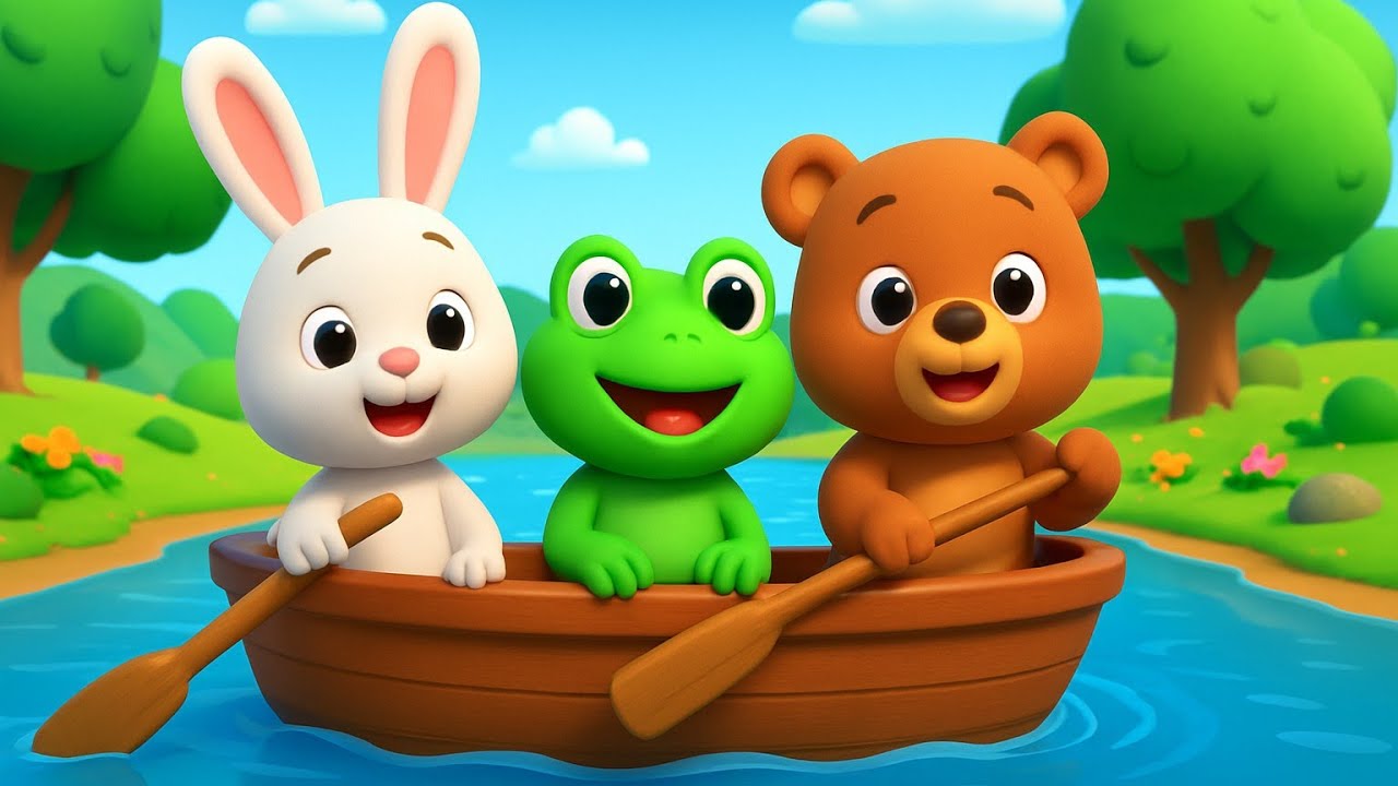 Row Row Your Boat 🚣‍♂️ | Fun 3D Cartoon Song for Kids | Nursery Rhymes
