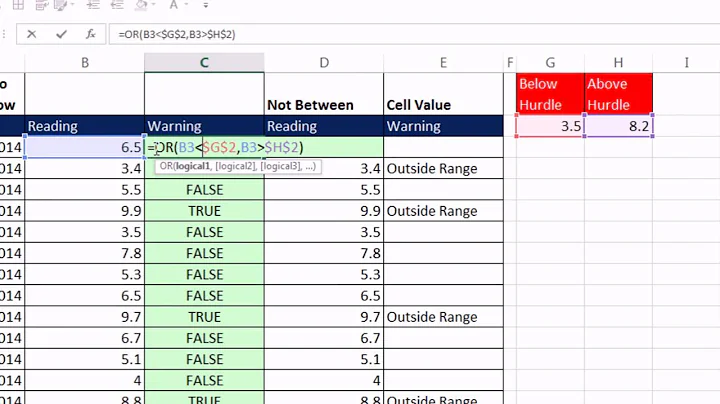 Excel Magic Trick 1087: OR & IF Function & Conditional Format: Number Outside Lower & Upper Hurdle